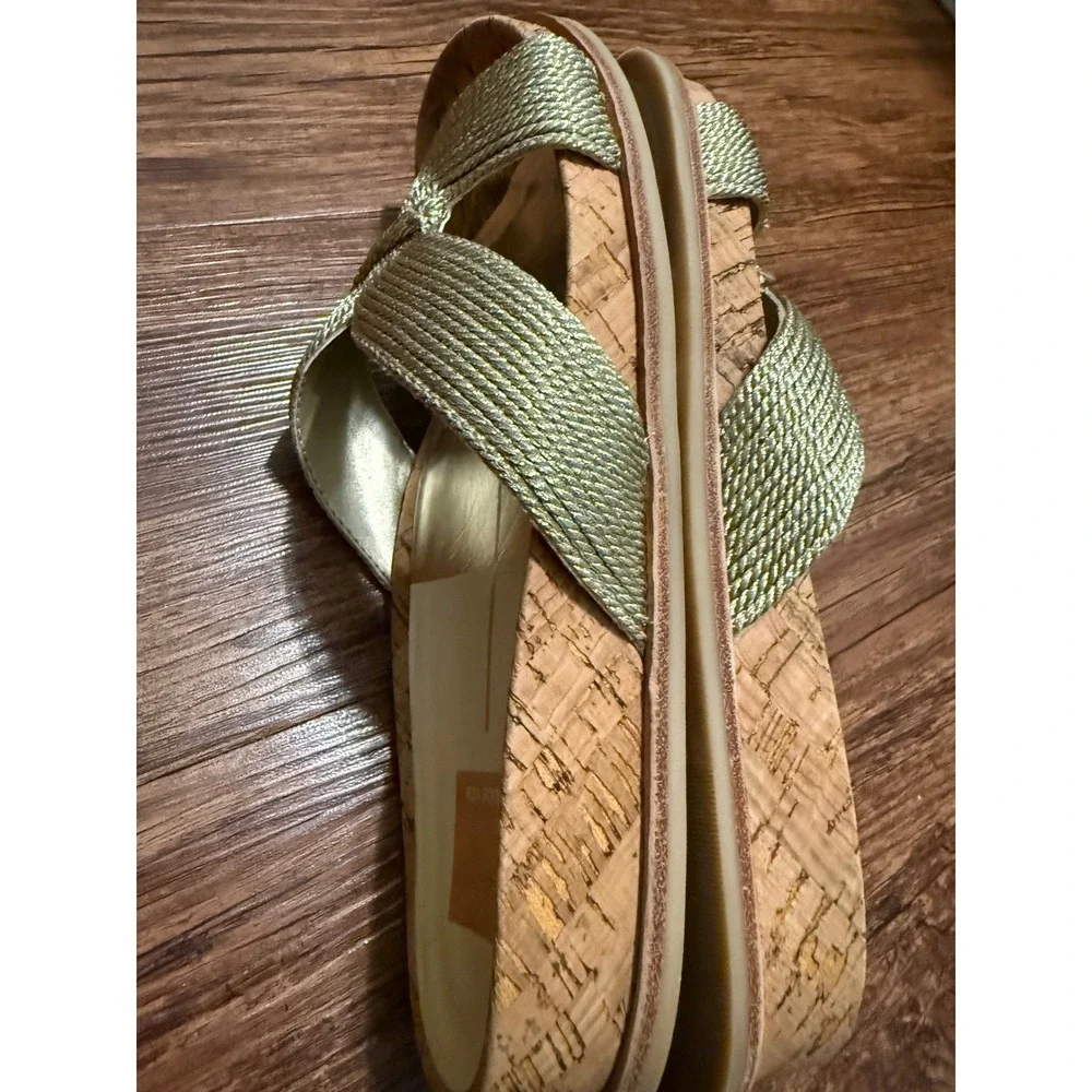 Dolce Vita Selda‎ Gold Braided Rope Cork Platform Wedge Slides Sandals Women's 8